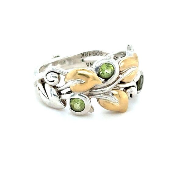 Barbara Bixby 925/18K Gold Leaf Peridot Ring - Picture 2 of 9